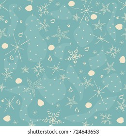 Cute Snowy Texture on Blue. Vector Illustration.