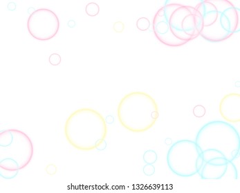 Cute soap bubbles abstract vector background. Pink yellow and blue bokeh lights. Kids bubbles for play. Tender minimalist vector backdrop. Childish magic flying sheres.