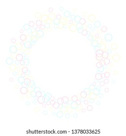 Cute soap bubbles abstract vector background. Pastel pink yellow blue circles. Children bubbles for play. Tender minimalist vector backdrop. Girlish backdrop with round shapes.