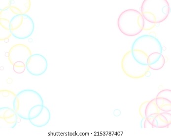 Cute soap bubbles abstract vector background. Pink blue and yellow blurred rings. Kids bubbles for play. Abstract soap foam vector design. Childish magic flying sheres.