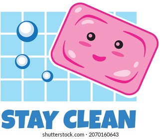 a cute soap cartoon character with bubbles and taglines