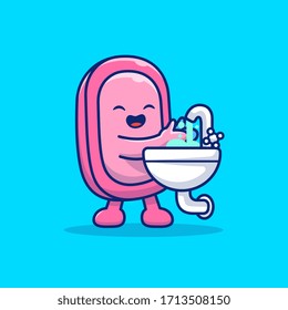 Cute Soap Wash Hand Cartoon Vector Icon Illustration. Health And Medical Icon Concept White Isolated. Flat Cartoon Style Suitable for Web Landing Page, Banner, Flyer, Sticker, Card