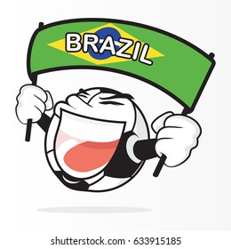 Cute Soccer Ball And Brazil Flag Vector