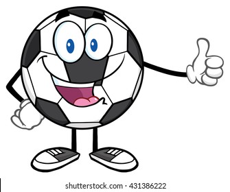 Cute Soccer Ball Cartoon Mascot Character Giving A Thumb Up. Vector Isolated On White Background