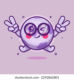 cute soccer ball character mascot with peace sign hand gesture isolated cartoon in flat style design