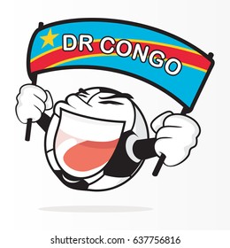 Cute Soccer Ball And Democratic Republic of the Congo Flag Vector