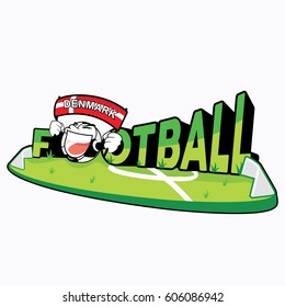 Cute Soccer Ball With Denmark Flag On Football Field Vector