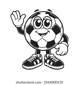 Cute Soccer Ball Mascots with Positive Gestures - Black and White Vector Illustration. soccer ball logo. icon