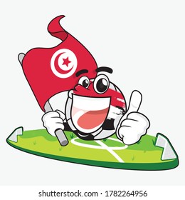 Cute Soccer Ball With Tunisia Flag On A Soccer Field Vector