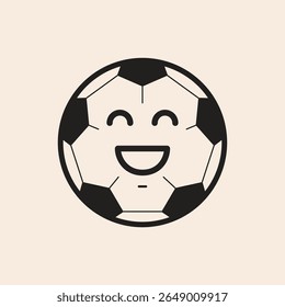 Cute Soccer Football Ball Character vector outline icon with happy smiley, wide open mouth and smiling eyes