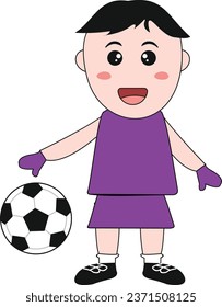 Cute Soccer arquero niño caricatura de personaje plano ilustración vectorial