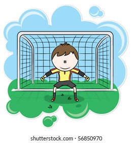 Cute soccer goalkeeper on the gate