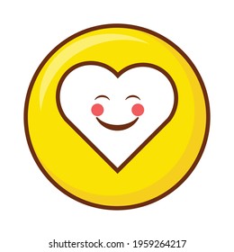 Cute social media blushing face heart emoji on a yellow button. Royalty-free.