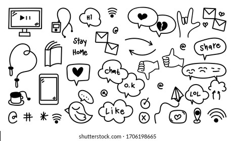 Cute social media doodle design vector.  