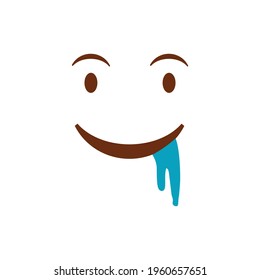 Cute social media drooling face emoji on a white background. Royalty-free.