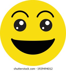 Cute social media Emoji grinning face with big eyes on isolated white background