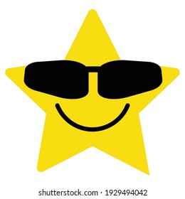 Cute social media Emoji star smiling with sunglasses on isolated white background