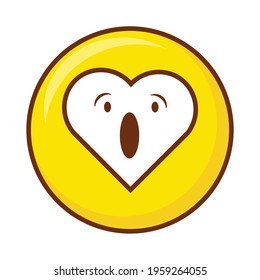 Cute social media face with open mouth heart emoji on a yellow button. Royalty-free.