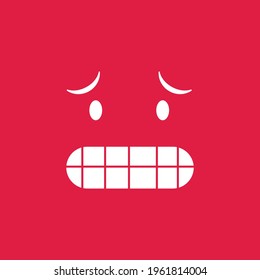 Cute social media grimacing face emoji on a red background. Royalty-free.