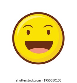 Cute social media grinning face emoji on white background. Royalty Free.