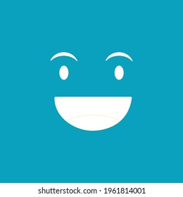 Cute social media grinning face emoji on a blue background. Royalty-free.