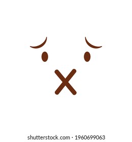 Cute social media muted face emoji on a white background. Royalty-free.