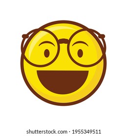 Cute social media nerd face emoji on white background. Royalty Free.