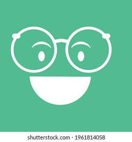 Cute social media nerd face emoji on a  green background. Royalty-free.