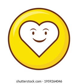 Cute social media slightly smiling face heart emoji on a yellow button. Royalty-free.