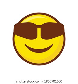Cute social media smiling face wearing sunglasses emoji on white background. Royalty Free. 