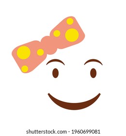 Cute social media smiling face with bow emoji on a white background. Royalty-free.