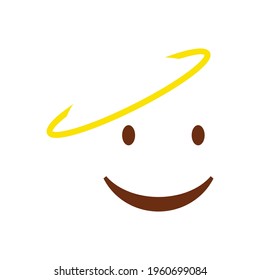 Cute social media smiling face with halo emoji on a white background. Royalty-free.
