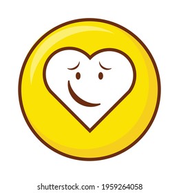 Cute social media smirking face heart emoji on a yellow button. Royalty-free.