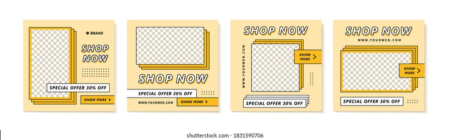 Cute social media template with comic style design by using orange and yellow color as background, showing a fun, boyish, energetic yet retro sensation,suitable for sales or business promotion