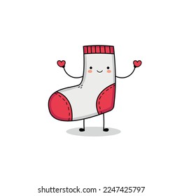 Cute sock cartoon character mascot spreading love