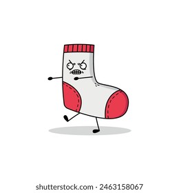 Cute sock cartoon character zombie walk doodle