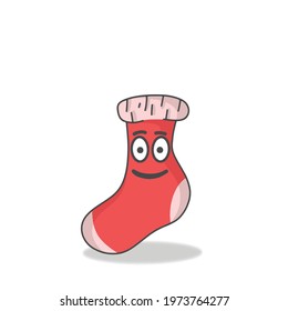 Cute Sock Character Flat Cartoon Vector Template Design Illustration