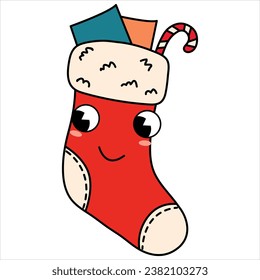 Cute sock with gifts in retro style.	
