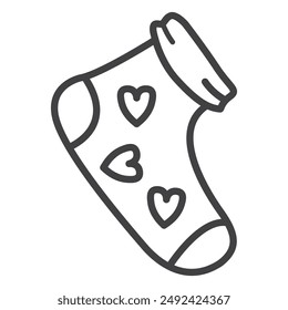 Cute sock with hearts.Doodle sketch style vector illustration.Sock coloring book.Coloring page with sock. Isolated on white background.