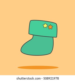 Cute socks for baby cute icon in trendy flat style isolated on color background. Baby symbol for your design, logo, UI. Vector illustration, EPS10. Line colored style.
