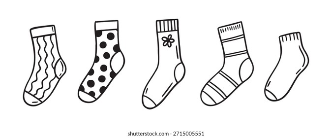 Niedliche Socken doodle handgezeichnete Symbol-Set. Umrisszeichnung niedlichen Socken Linie Clipart Symbol Sammlung. Vektorgrafik