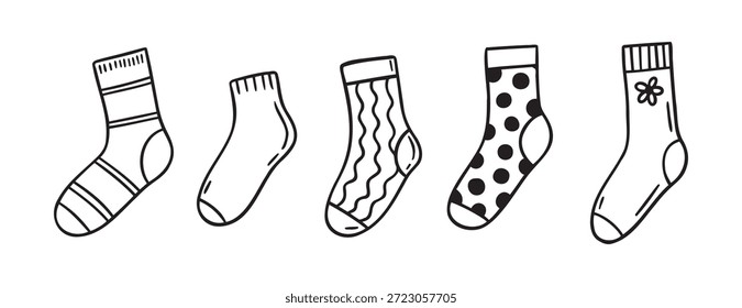 Cute socks doodle hand drawn icon set. Outline drawing cute socks line clipart symbol collection. Vector illustration