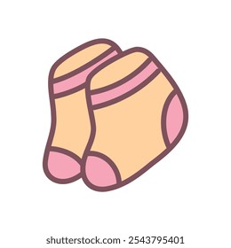 Cute socks icon. Hand drawn illustration of a pair of orange knitted socks isolated on a white background. Vector 10 EPS.