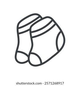 Cute socks icon. Hand drawn monochrome illustration of a pair of knitted socks isolated on a white background. Vector 10 EPS.