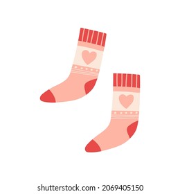 Los calcetines cortos se emparejan con el corazón, la ilustración vectorial plana aislada en el fondo blanco.