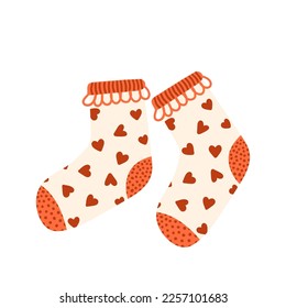 cute socks with red hearts. valentines day flat cartoon vector illustration