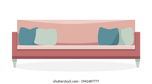 Un sofá de estilo plano sobre un fondo blanco. almohadas decorativas. Mobiliario de salón