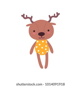 Cute soft baby deer plush toy, stuffed cartoon animal vector Illustration