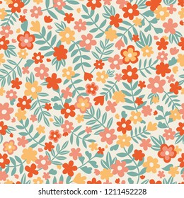 Cute soft colored mille fleur vector pattern, seamless repeat. Trendy vintage style. Great for textile & card design, home decor, backgrounds etc.