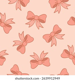 Cute Soft coquette bows seamless pattern. light peach background. Girly Seamless Print for wallpapers, fabric prints, stationery, gift wrapping, or digital backgrounds